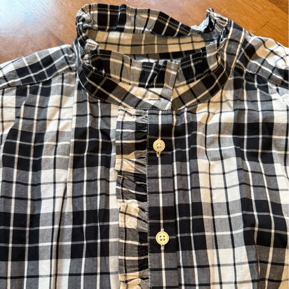 LOFT Plaid Ruffle button down black and white Shirt NWT Long sleeved size small - Picture 5 of 7